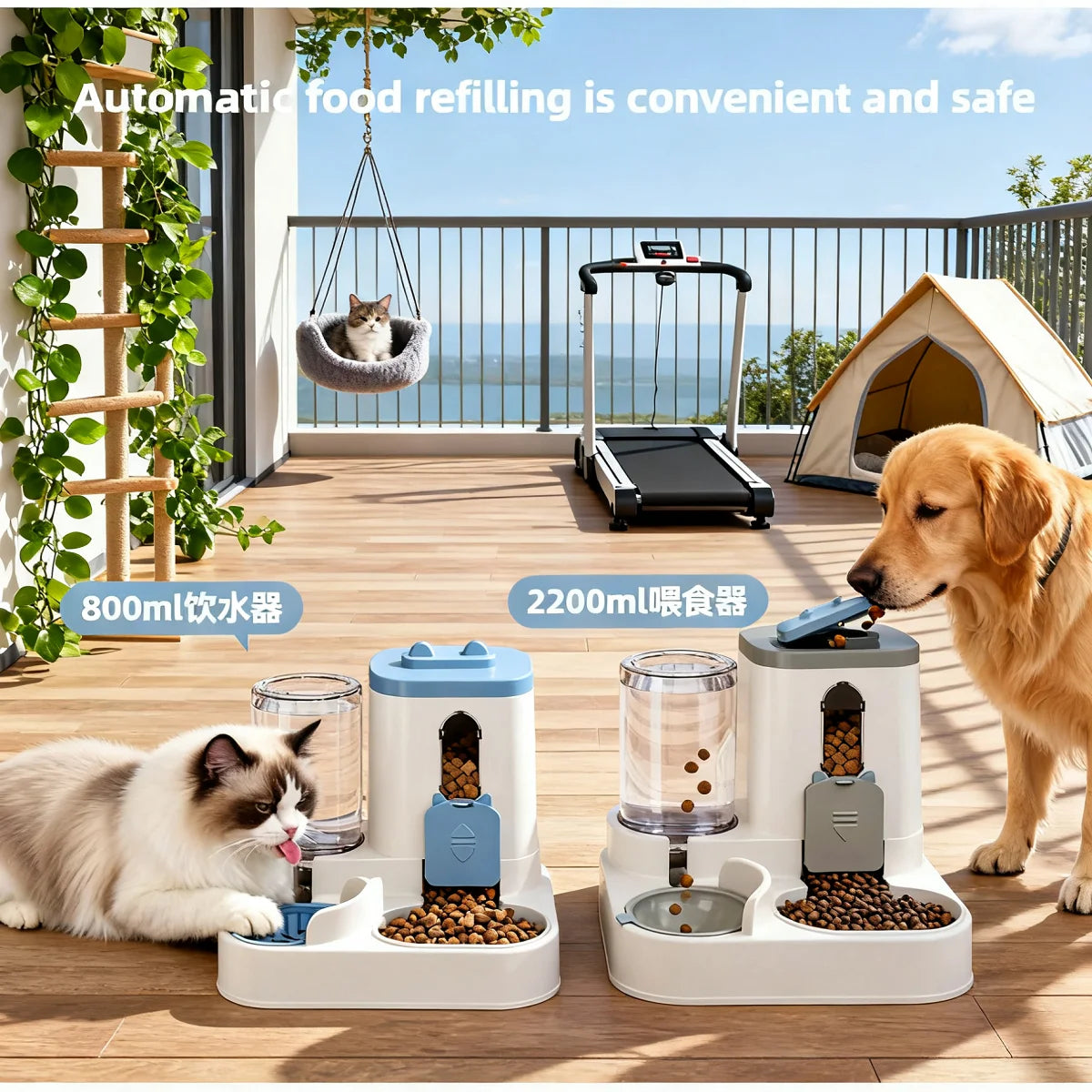 Automatic Dog & Cat Feeder & Waterer Set – Gravity Pet Food & Water Dispenser