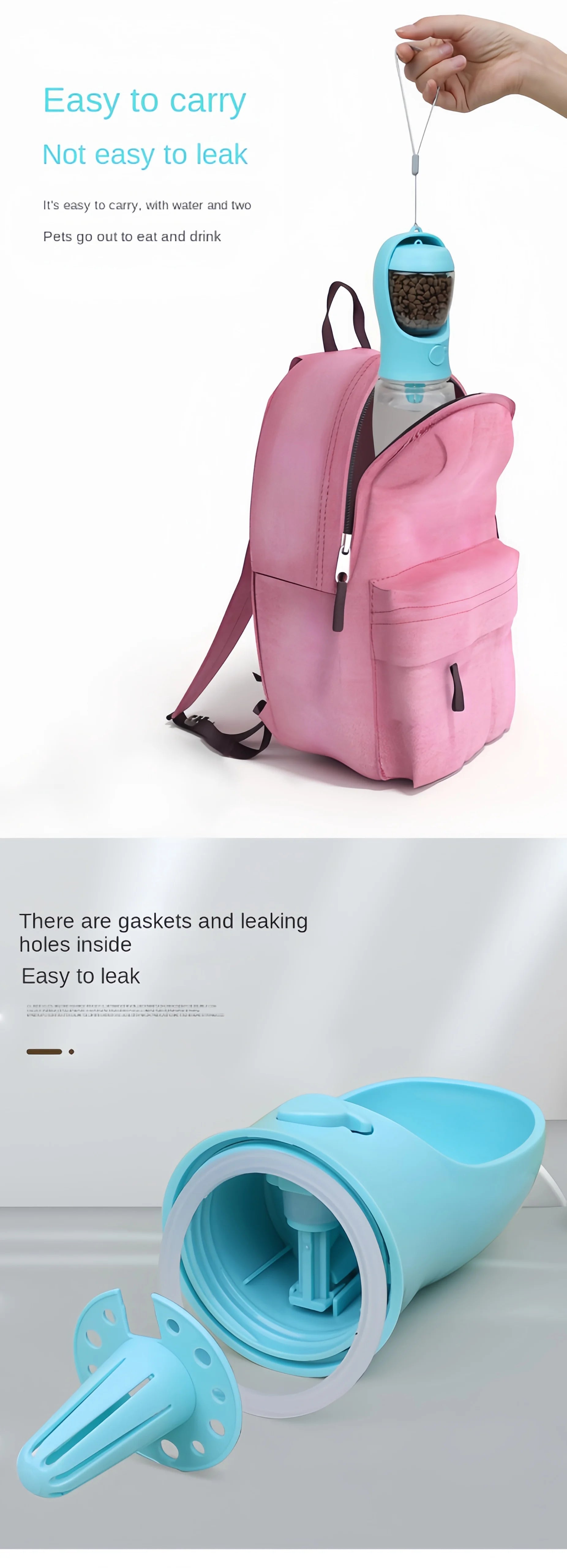 2-in-1 Portable Dog & Cat Water Bottle with Food Storage – Travel Pet Feeder Bowl