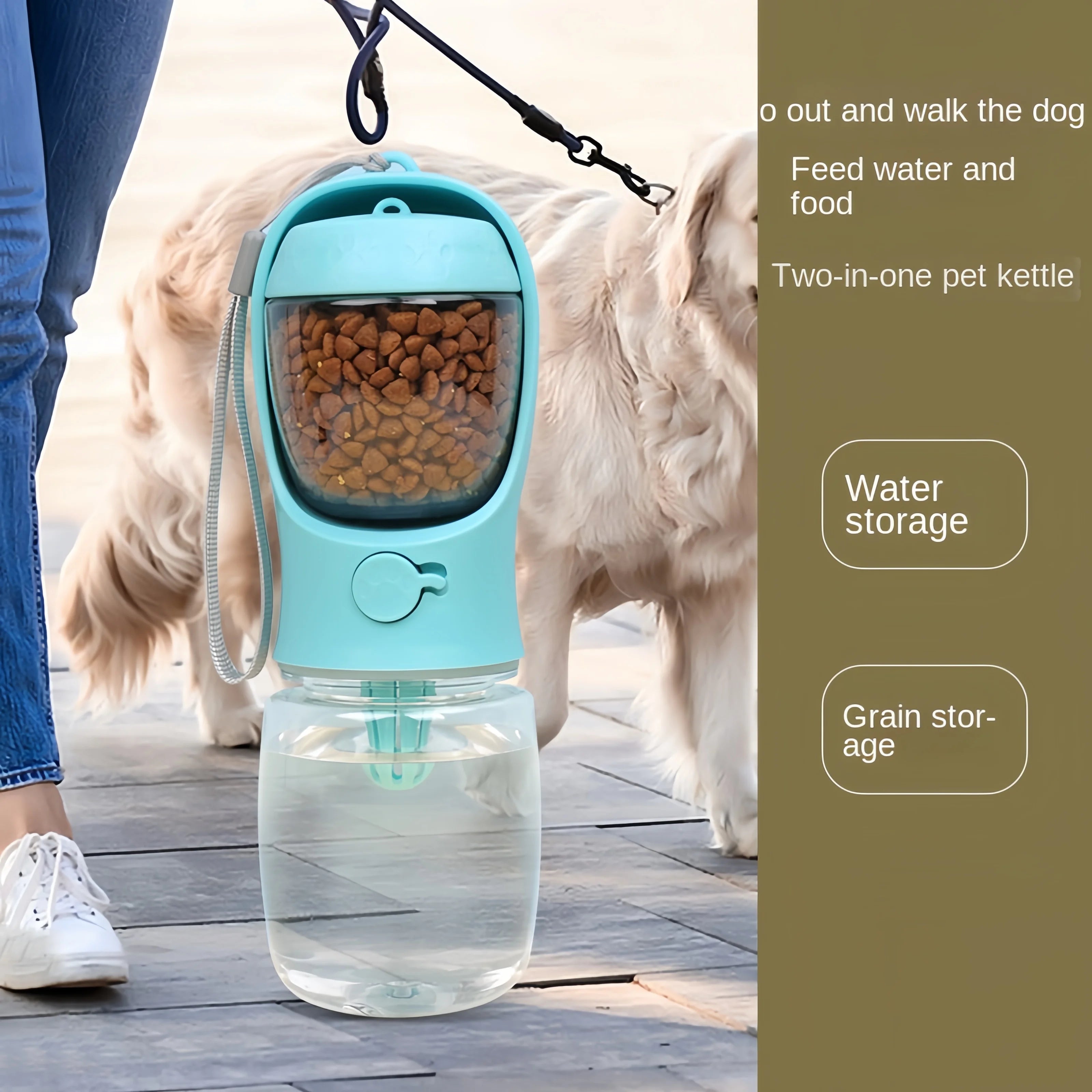 2-in-1 Portable Dog & Cat Water Bottle with Food Storage – Travel Pet Feeder Bowl